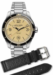 Set: Edelstahlband + Schwarzes Büffellederband